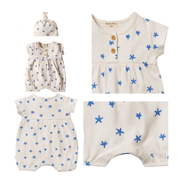 New summer baby natural organic cotton round neck front Baby Rompers short sleeved knitted printing Bamboo fiber Baby onesies