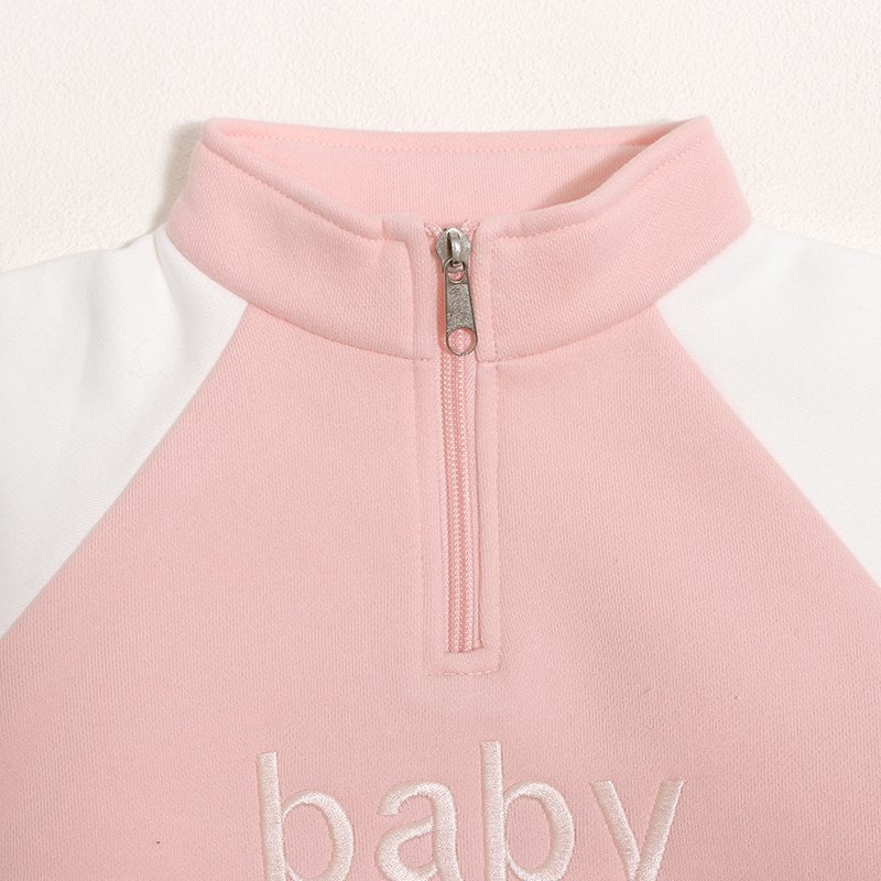 Wholesale Kids Clothes Fall Warm Custom Embroidery Print Casual Pullover With Zipper Long Sleeve Newborn Baby Romper
