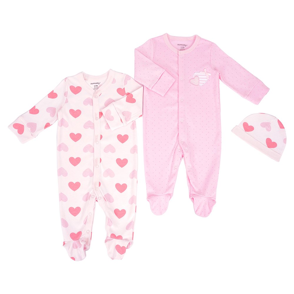 SUNNOZY 100% Cotton Baby Romper and Cap Set 2-Piece Outfit for Newborns