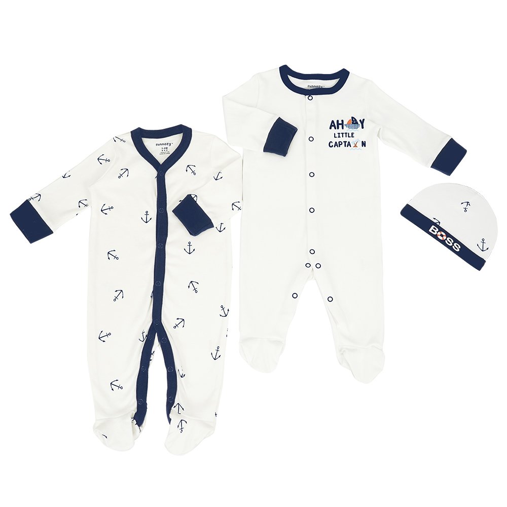 SUNNOZY 100% Cotton Baby Romper and Cap Set 2-Piece Outfit for Newborns