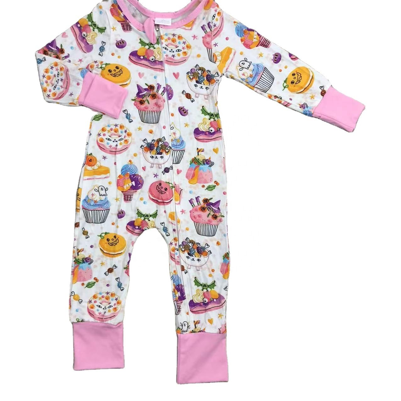 New Hot Sales Bamboo clothes Zipper Ruffle Baby Rompers Custom Print Infant Pajamas Soft Breathable Baby clothes