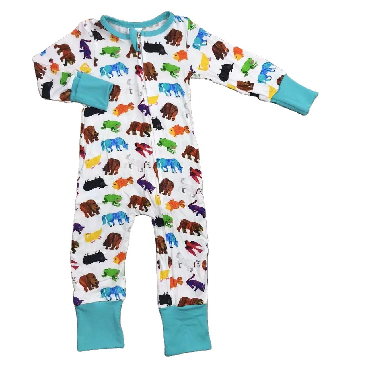 New Hot Sales Bamboo clothes Zipper Ruffle Baby Rompers Custom Print Infant Pajamas Soft Breathable Baby clothes