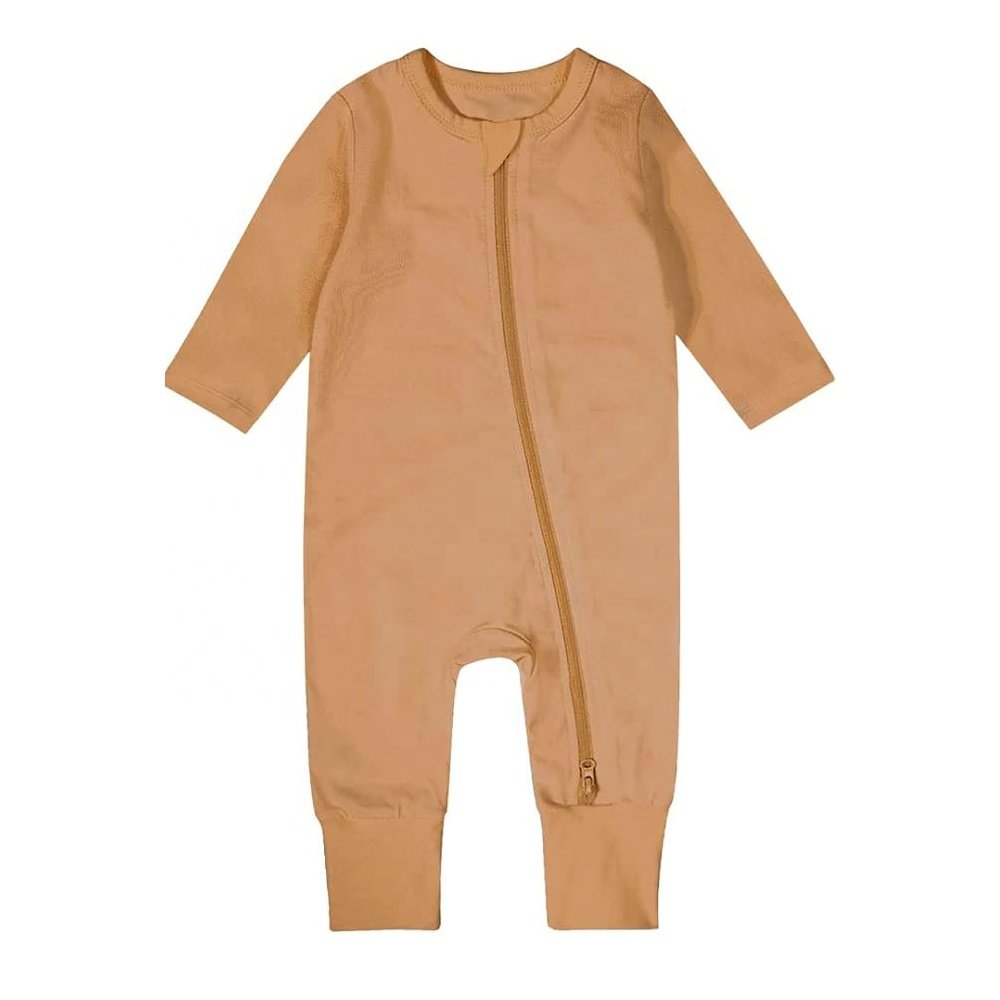 Free Sample Solid Color Bamboo Baby Romper Zipper Custom Infant Footed Sleeper Products Bamboo Newborn Baby Rompers