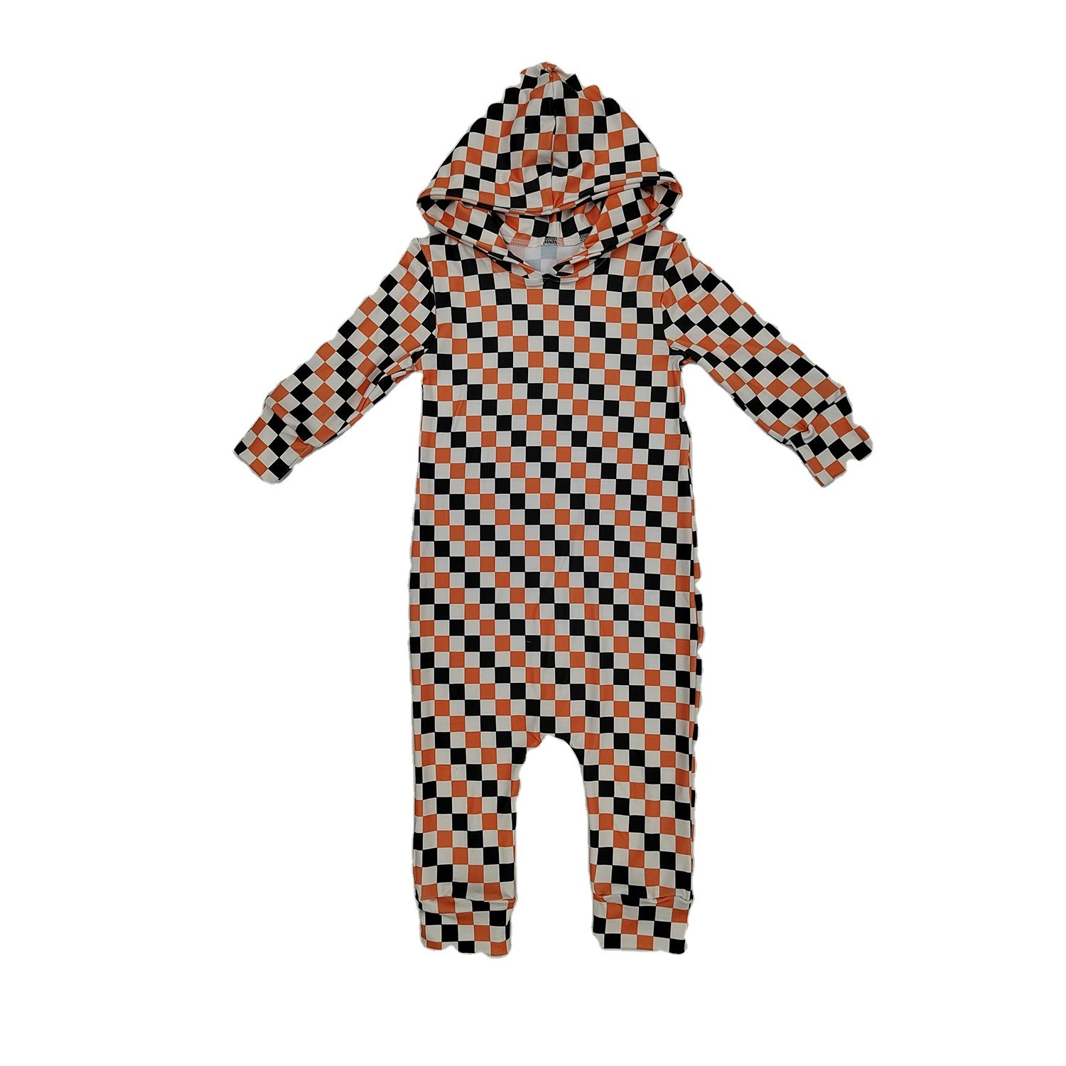 Qingli OEM Hooded Baby Romper Halloween Checker Skull Baby Short Sleeve Romper