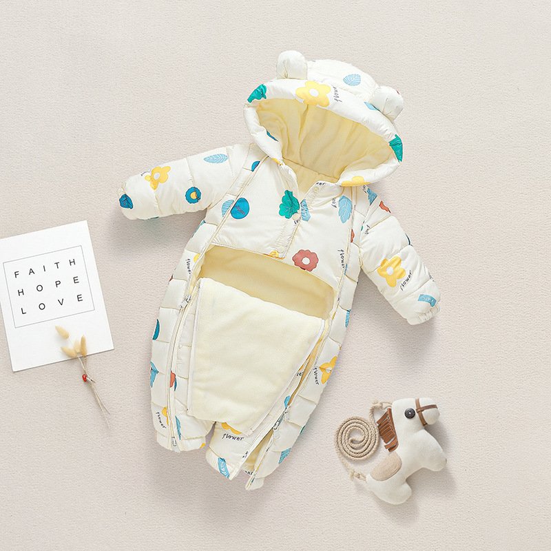 Winter Baby Romper Cartoon Hooded Infant One-pieces Toddler Jumpsuits Double Zipper Warm Kids Clothes Baby Outfit Newborn Gift