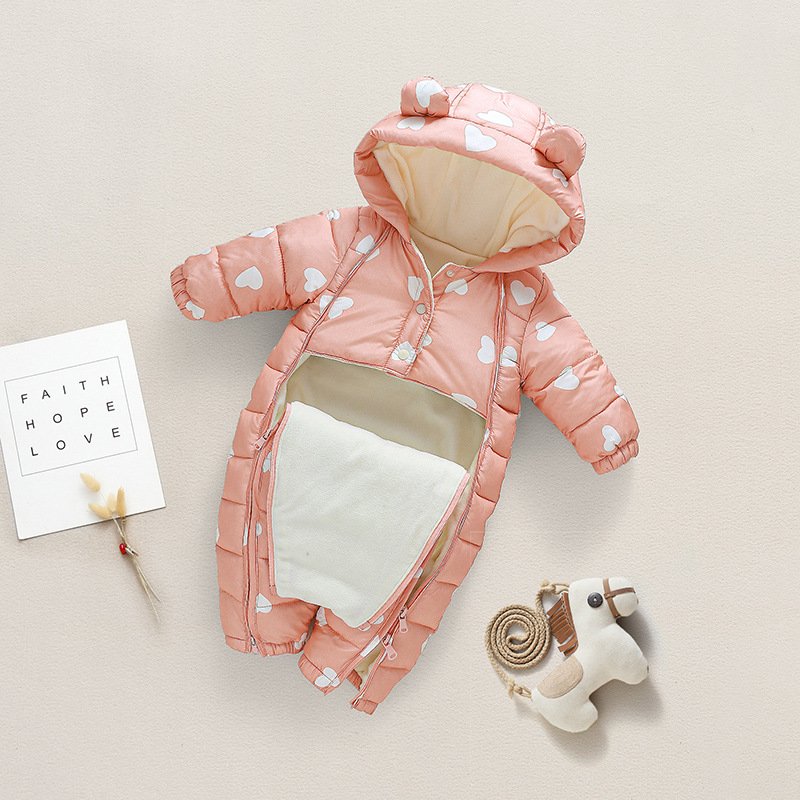 Winter Baby Romper Cartoon Hooded Infant One-pieces Toddler Jumpsuits Double Zipper Warm Kids Clothes Baby Outfit Newborn Gift