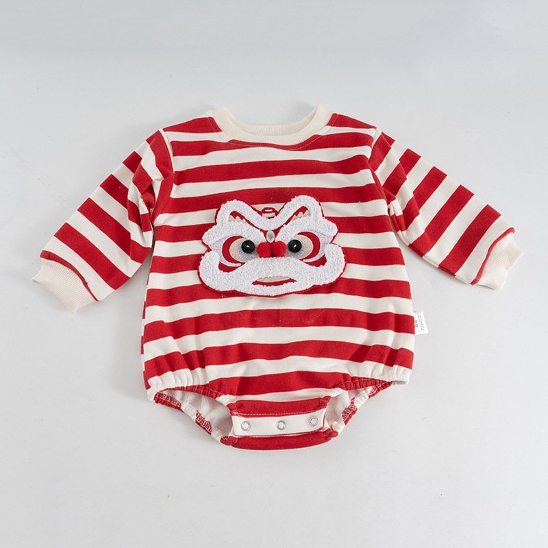 2024 Baby Christmas fleece-lined jumpsuit baby New Year clothes Love New Year romper + hat