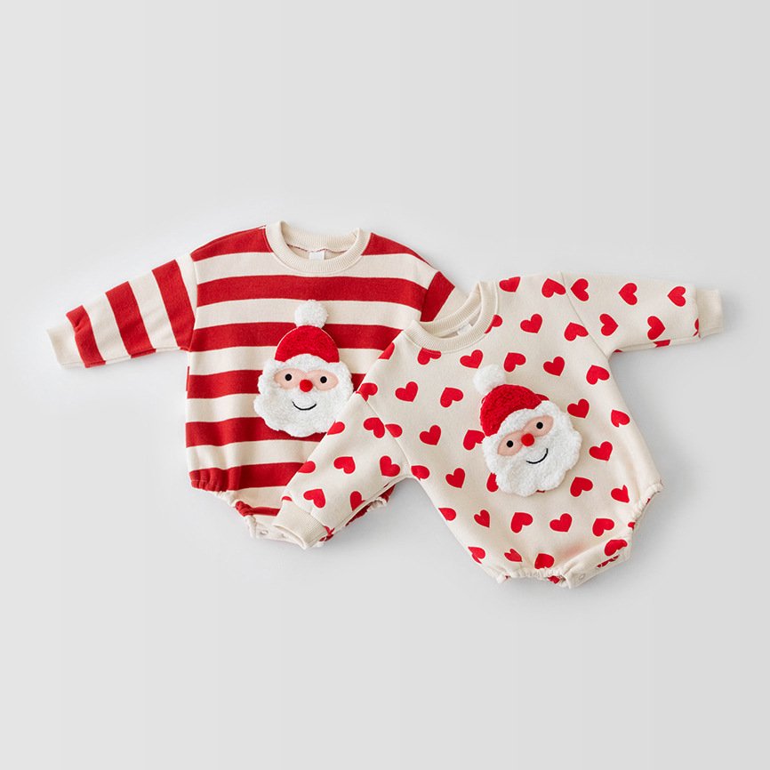 2024 Baby Christmas fleece-lined jumpsuit baby New Year clothes Love New Year romper + hat