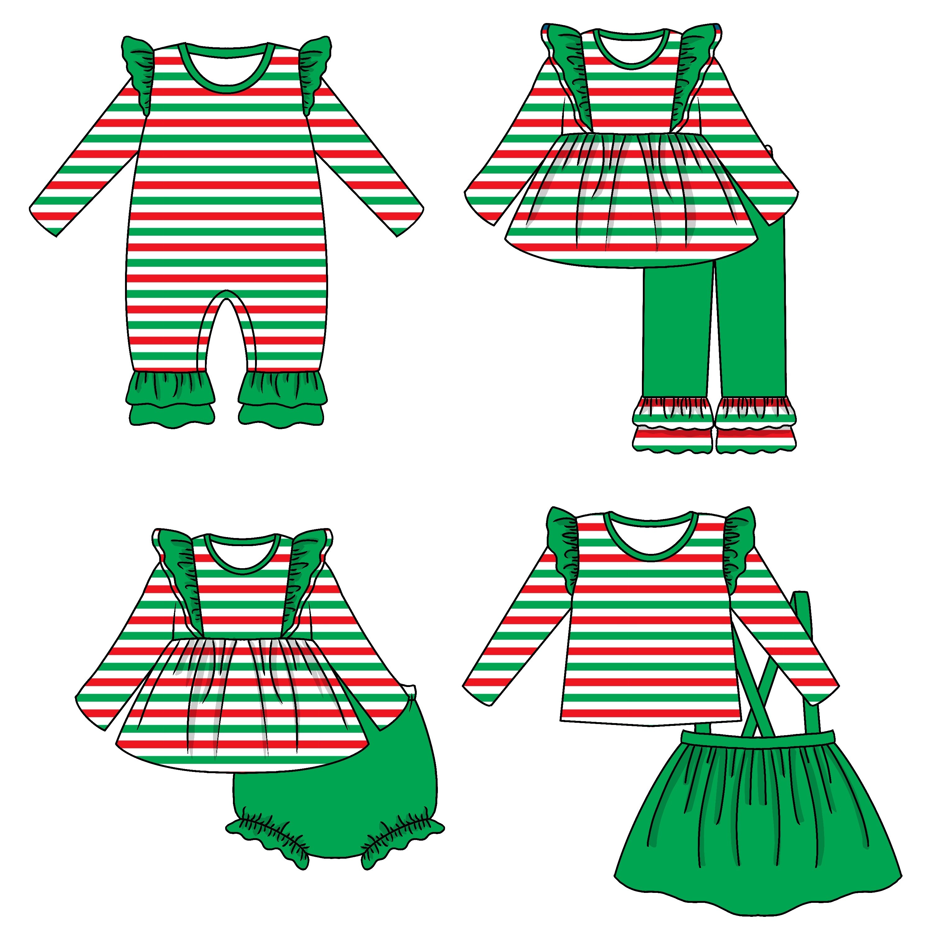 Factory Price New Arrival Custom 4pcs Striped Baby Ruffle Romper Skirt Pants Set For Girls Bloomers