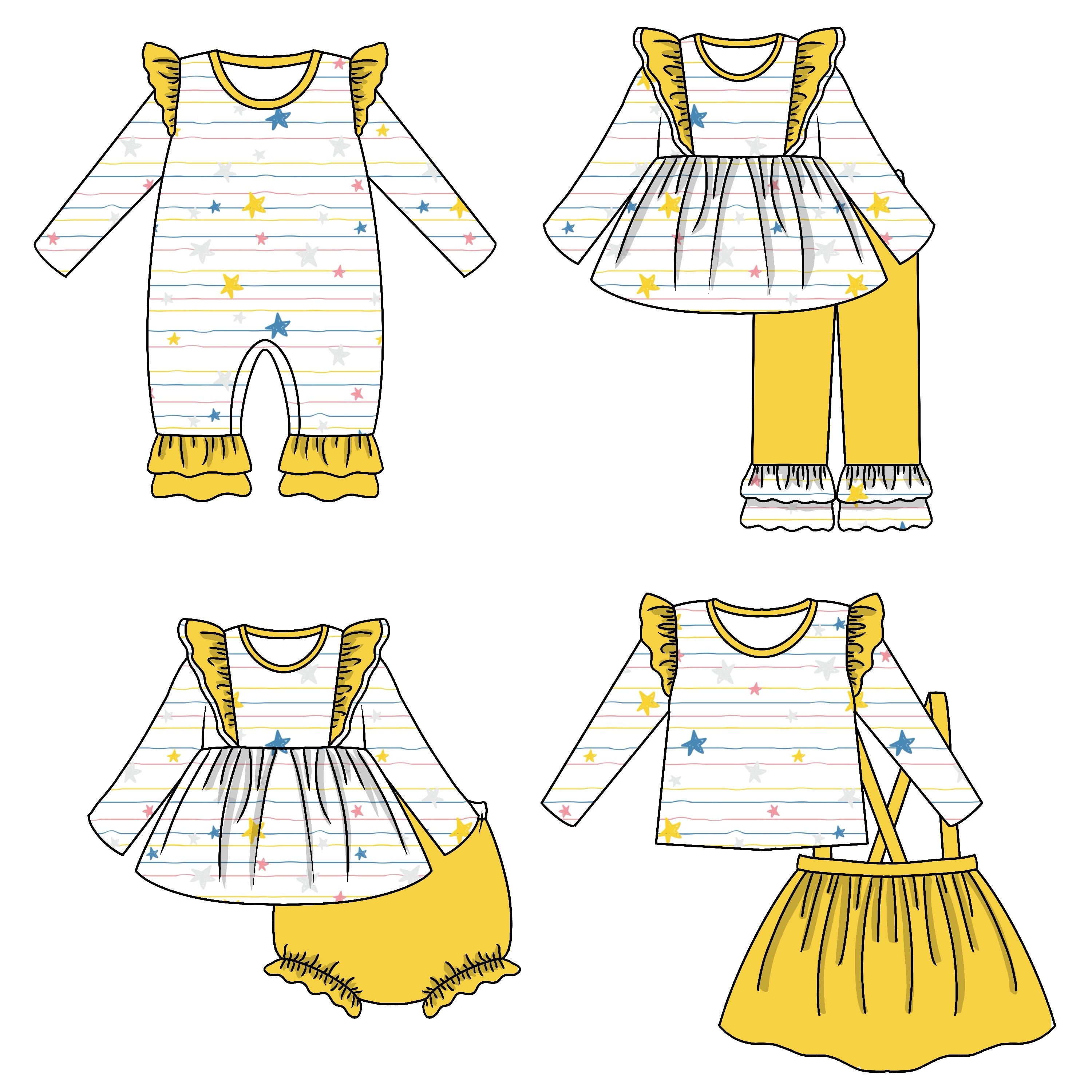 Factory Price New Arrival Custom 4pcs Striped Baby Ruffle Romper Skirt Pants Set For Girls Bloomers