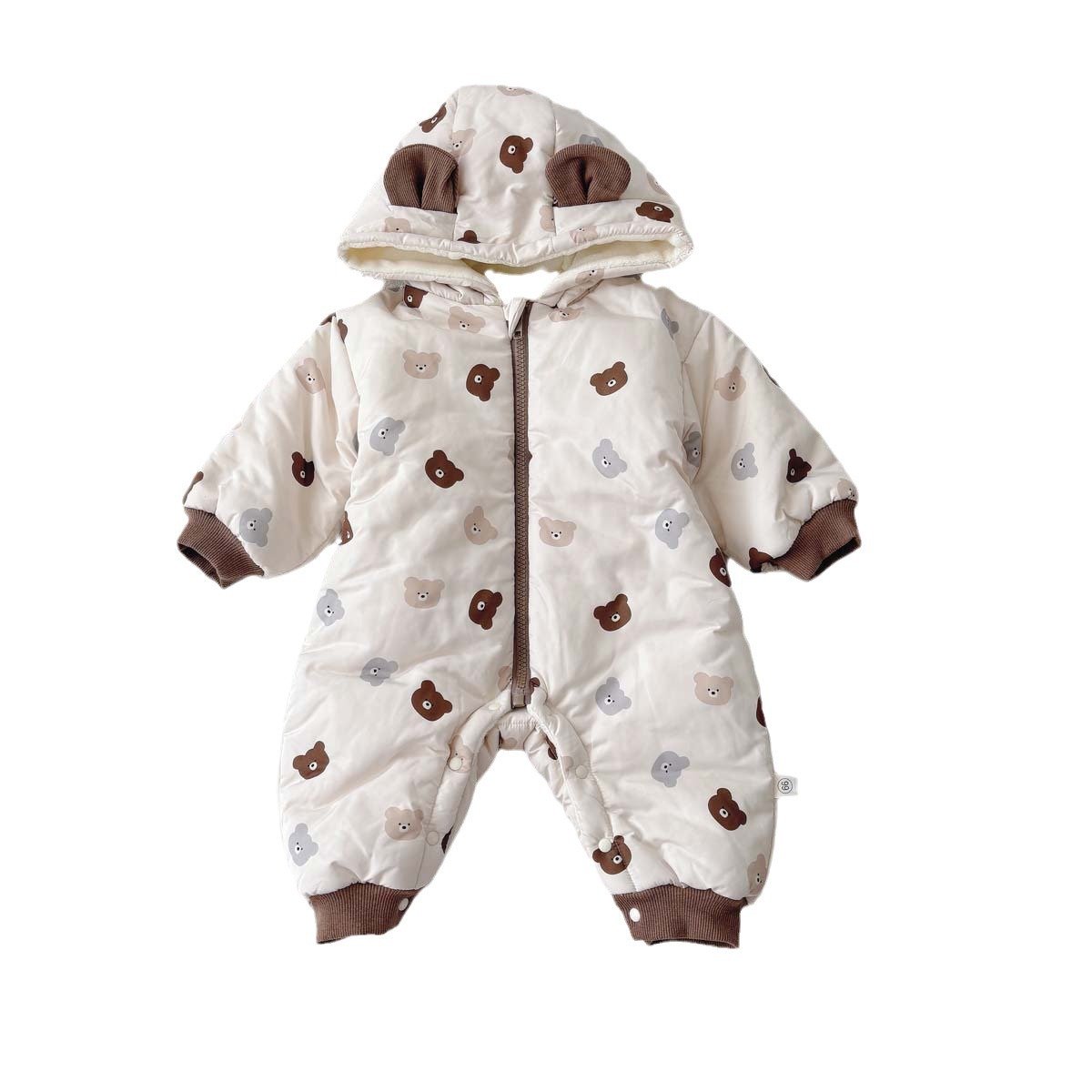 Wholesale 2024 Winter Baby Clothing Fashion Cartoon Print Hooded Long Sleeve Cotton Baby Rompers