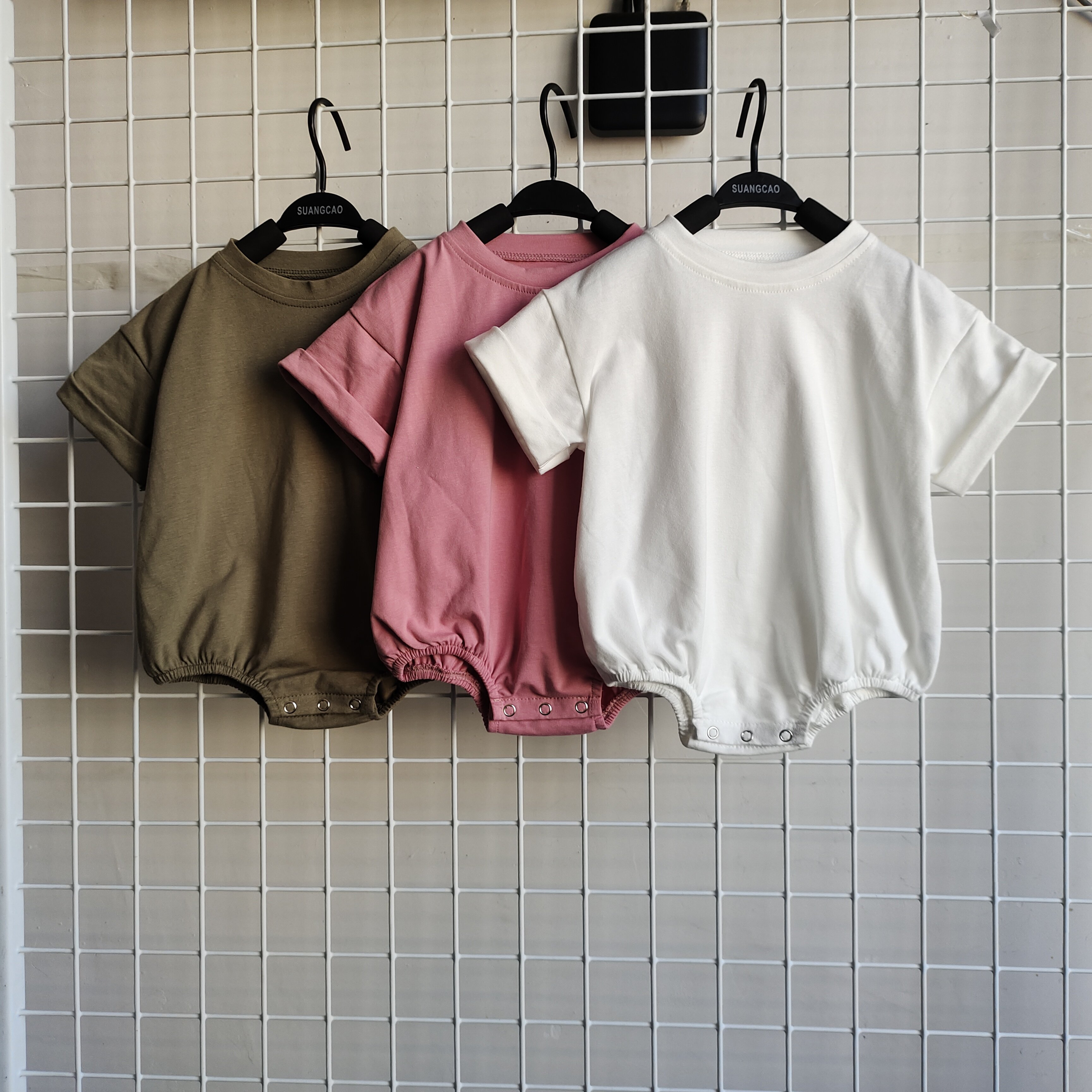 custom baby bubble romper color block cuff romper summer short sleeve baby rompers