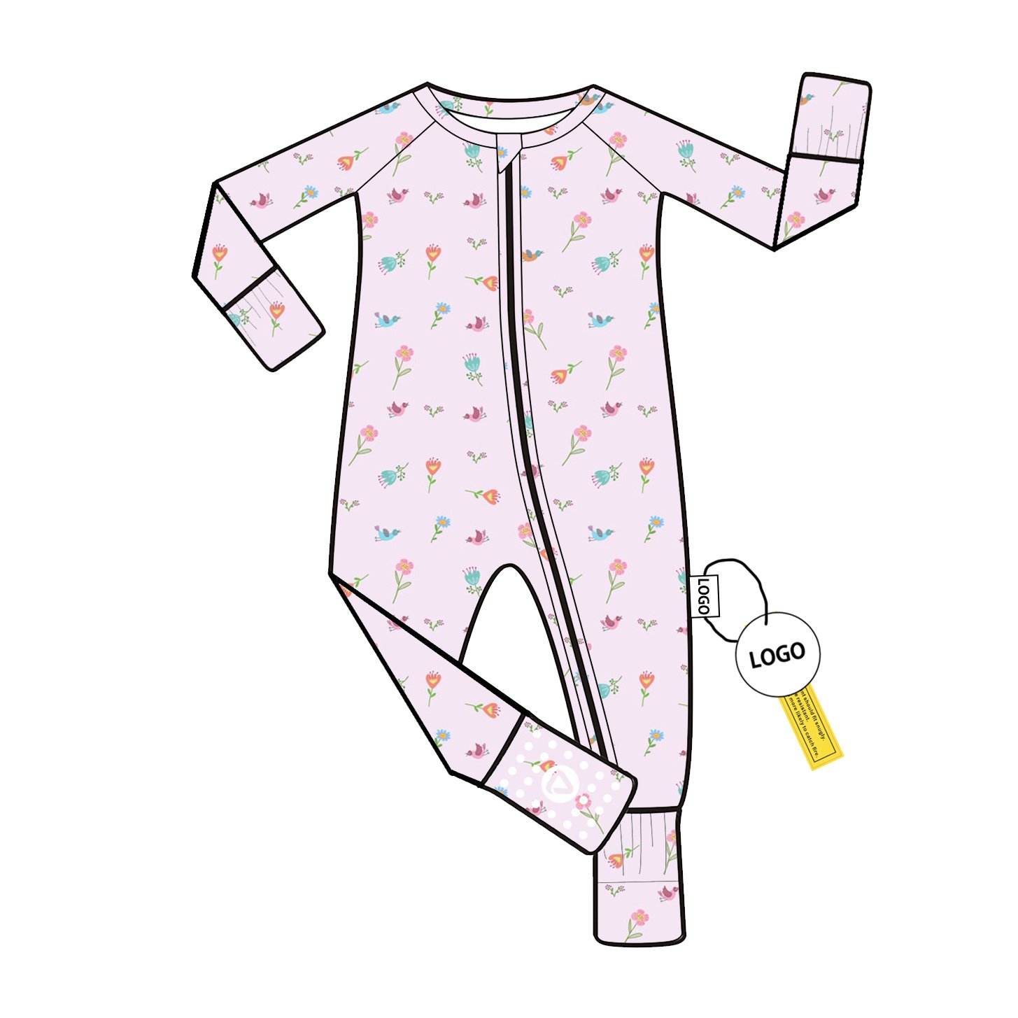 Custom Bamboo Baby Romper with Folded Feet Long Sleeve Pajamas Wholesale Low MOQ for Unisex Jumpsuit Sleeper Bodysuit