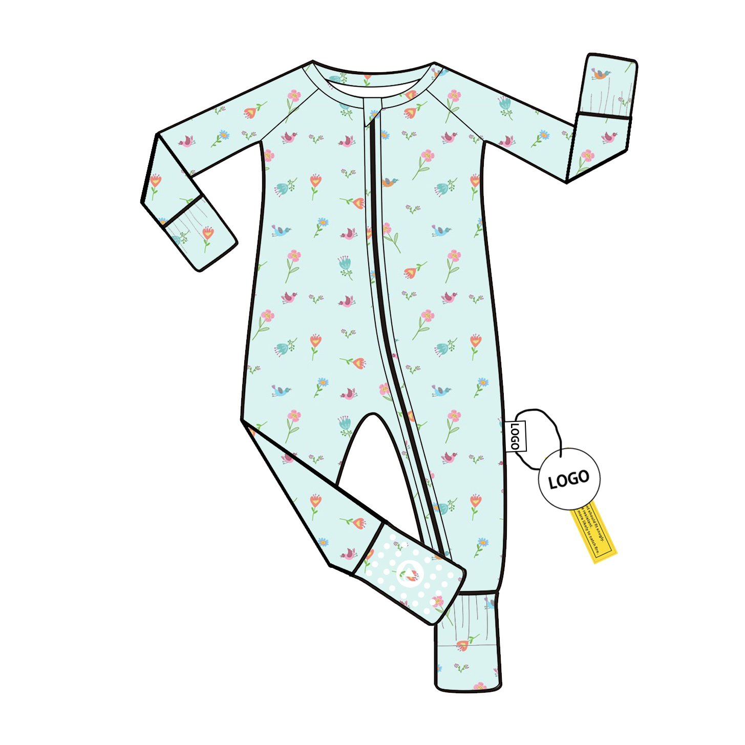 Custom Bamboo Baby Romper with Folded Feet Long Sleeve Pajamas Wholesale Low MOQ for Unisex Jumpsuit Sleeper Bodysuit