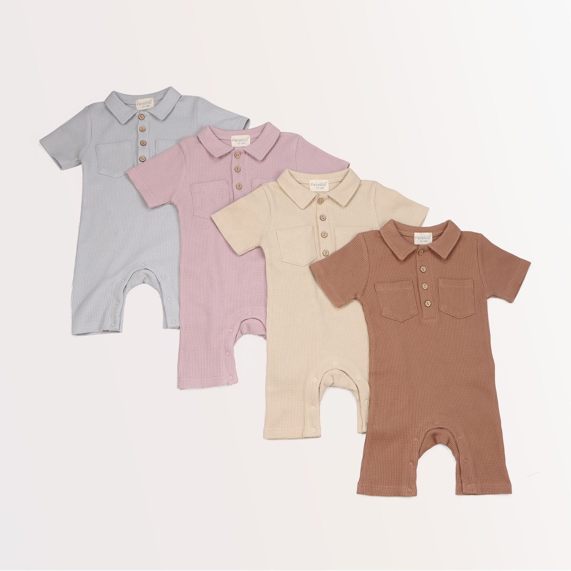 Custom Boutique Summer Cotton Baby Clothes Casual Short Sleeve Bodysuit with Pocket Newborn Waffle Baby Romper