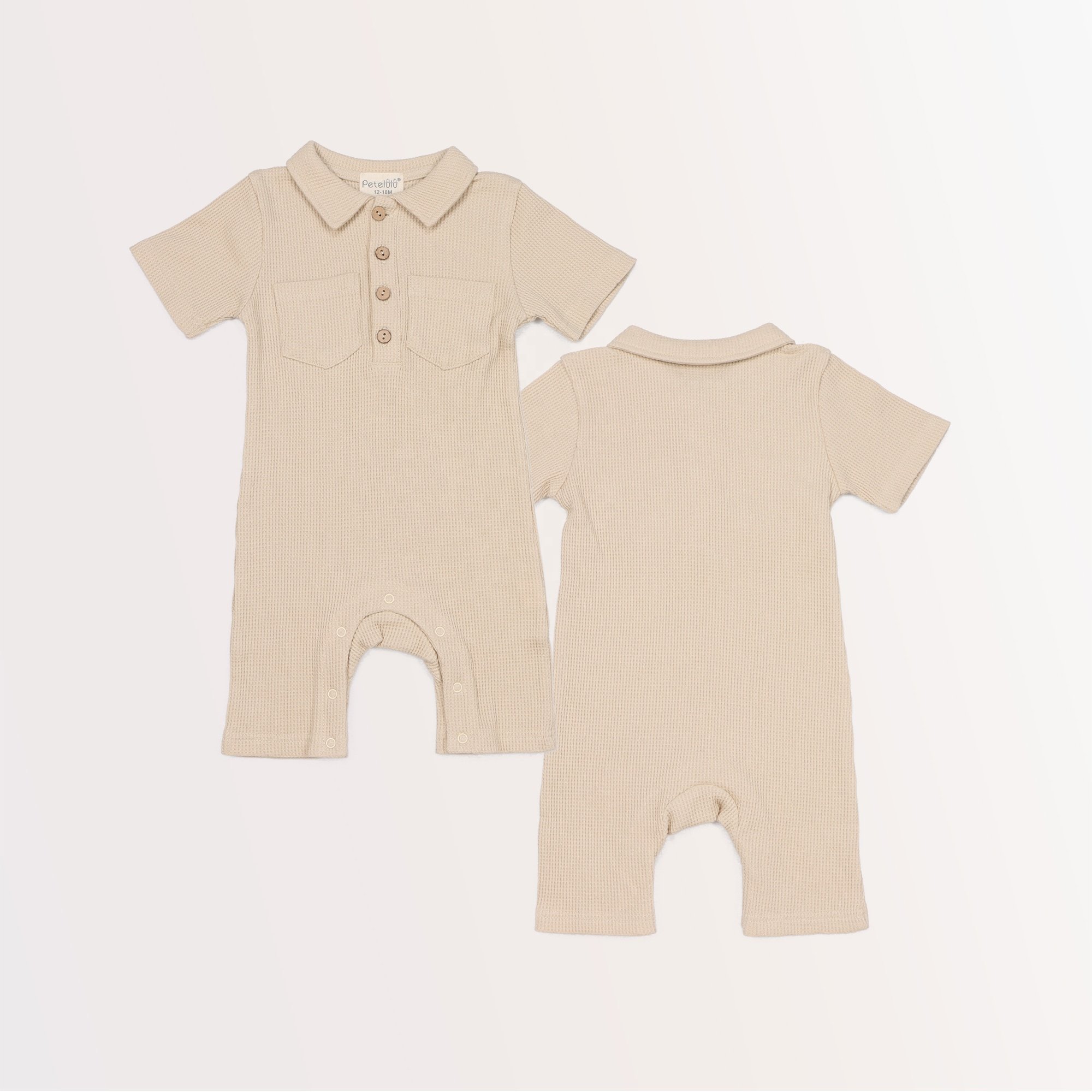Custom Boutique Summer Cotton Baby Clothes Casual Short Sleeve Bodysuit with Pocket Newborn Waffle Baby Romper