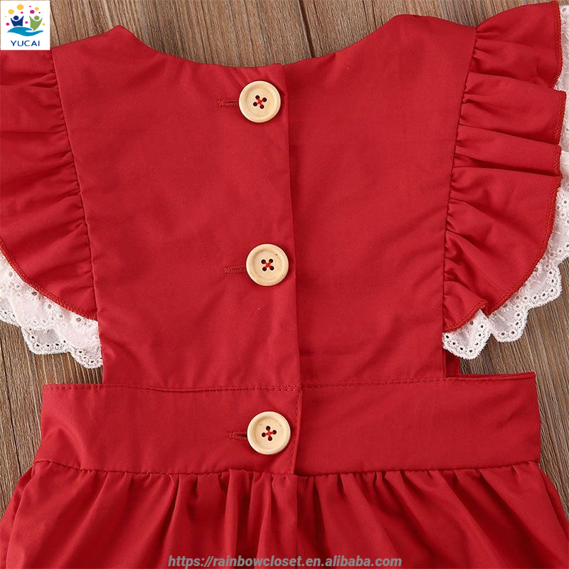 Baby Clothes Lace Ruffles Christmas Bubble Baby Rompers Red with White Customized Logo OEM Service Woven Winter