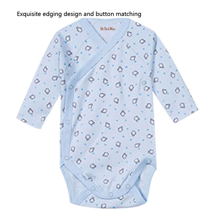 New natural organic cotton round open baby jumpsuit, Bamboo fiber long sleeved baby round neck Knitted printing Baby Rompers