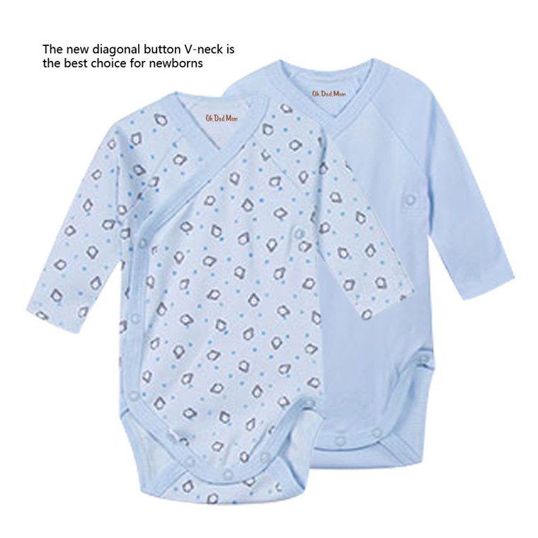 New natural organic cotton round open baby jumpsuit, Bamboo fiber long sleeved baby round neck Knitted printing Baby Rompers