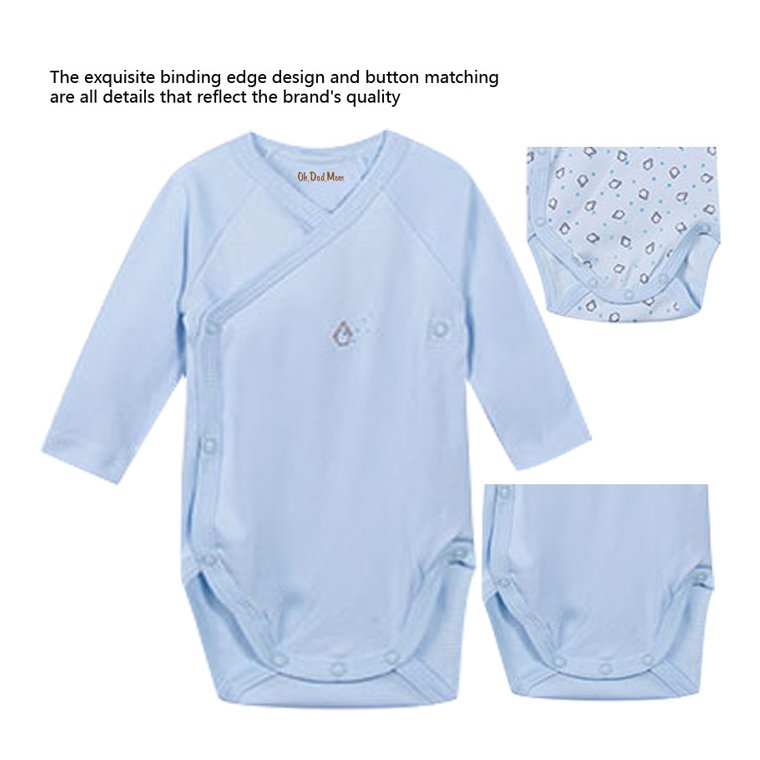 New natural organic cotton round open baby jumpsuit, Bamboo fiber long sleeved baby round neck Knitted printing Baby Rompers