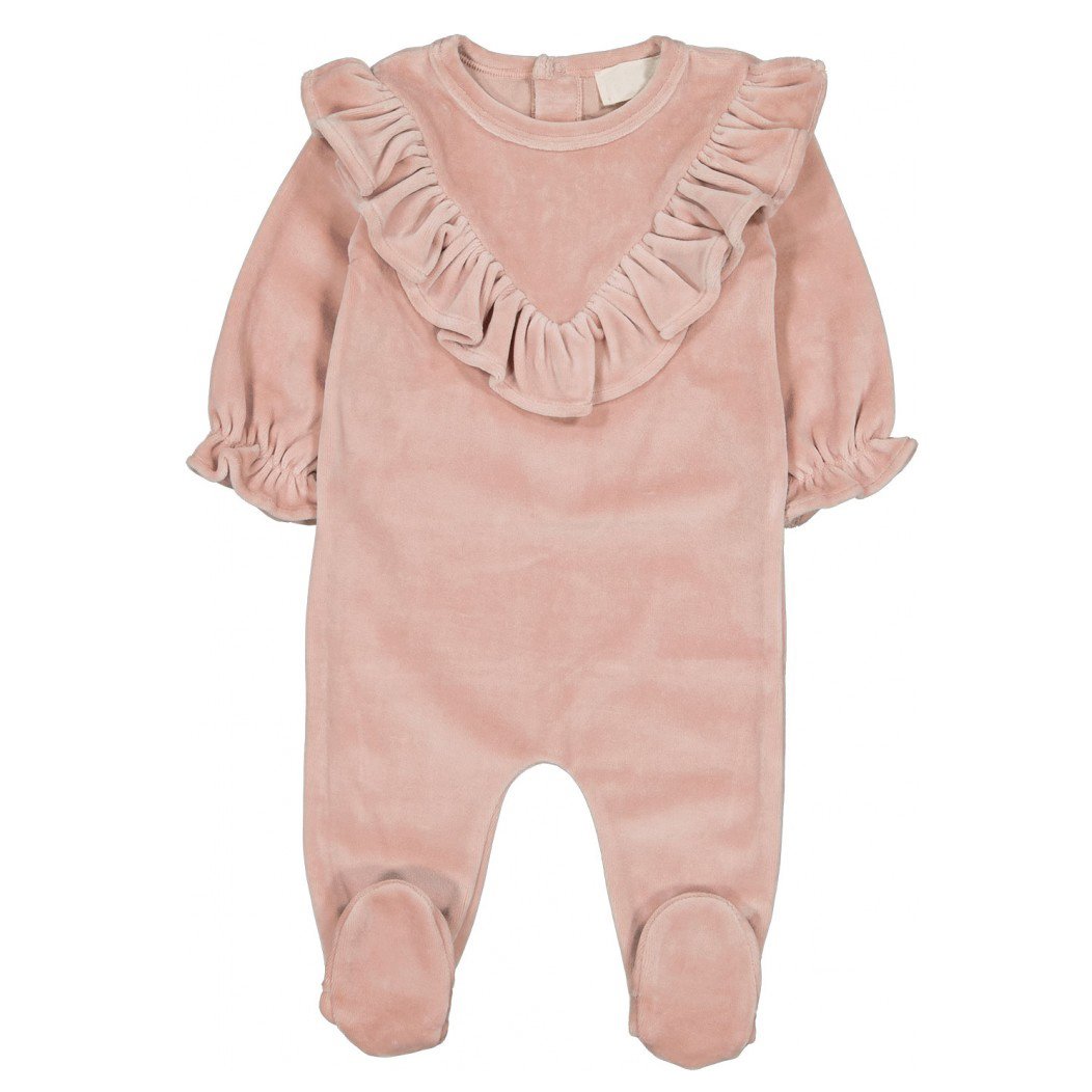 Custom Winter Warm Cotton Velvet Baby Romper Solid Pattern ODM Supply Mauve Ruffle Footie Romper for Girls