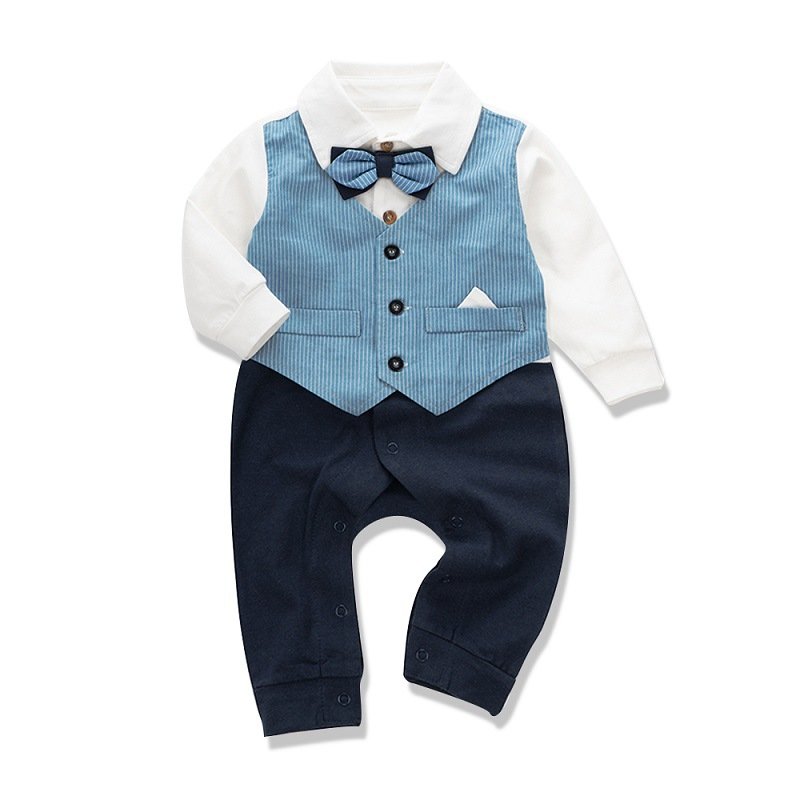 2025 New Formal Infant Gentleman Vest Suit Bow Tie Bow Hat Newborn Baby Romper Boy Clothes First Birthday Party Outfit 3 PCS Set