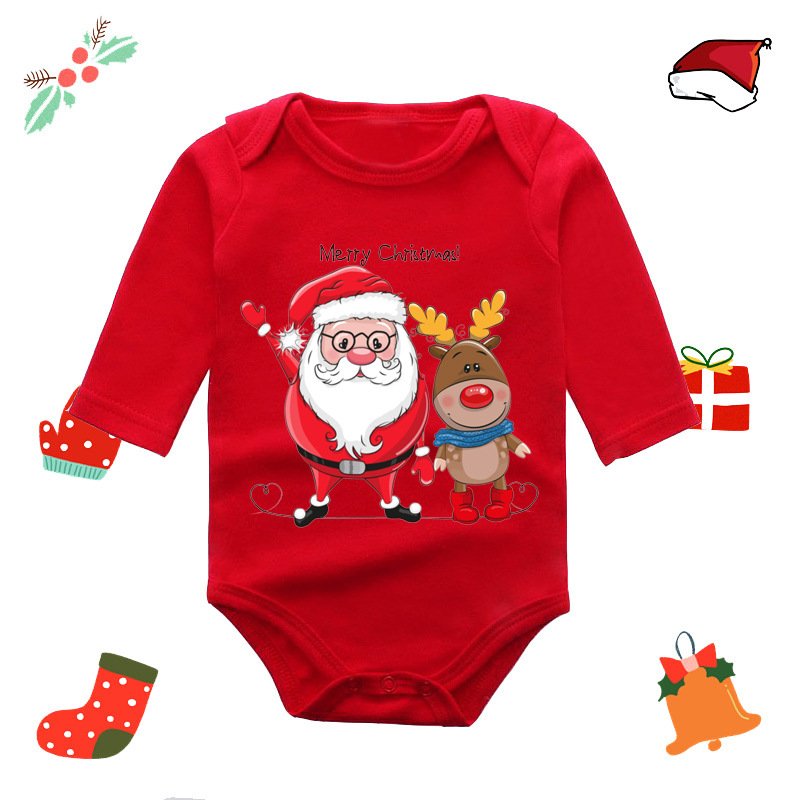 Christmas 0-12M Red Elk Baby Newborn Onesie Long Sleeve Romper Wrap Fart Clothes Babies Soft Knit Bodysuits