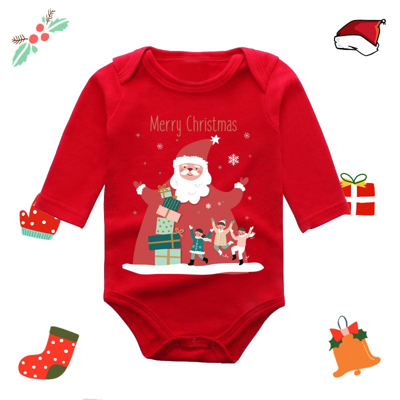 Christmas 0-12M Red Elk Baby Newborn Onesie Long Sleeve Romper Wrap Fart Clothes Babies Soft Knit Bodysuits