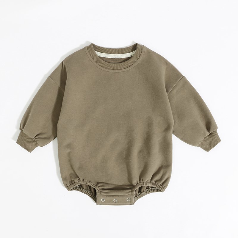 Autumn Winter Custom Logo Embroidery Solid Color Elastic Cuff Organic Cotton Baby Romper 0-3 Months