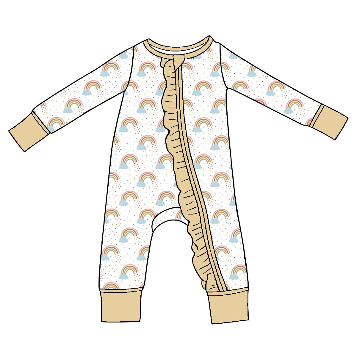 Customized Printed Bamboo Milk Silk Infant Bodysuit Long Sleeve Rainbow Double Zipper Unique Style Baby Rompers