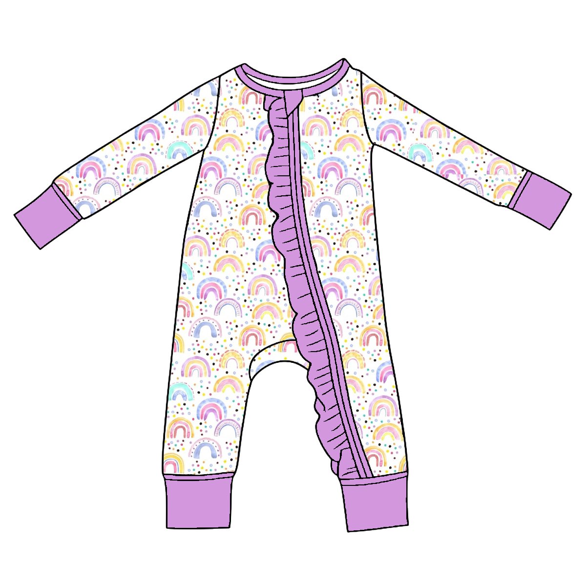 Customized Printed Bamboo Milk Silk Infant Bodysuit Long Sleeve Rainbow Double Zipper Unique Style Baby Rompers