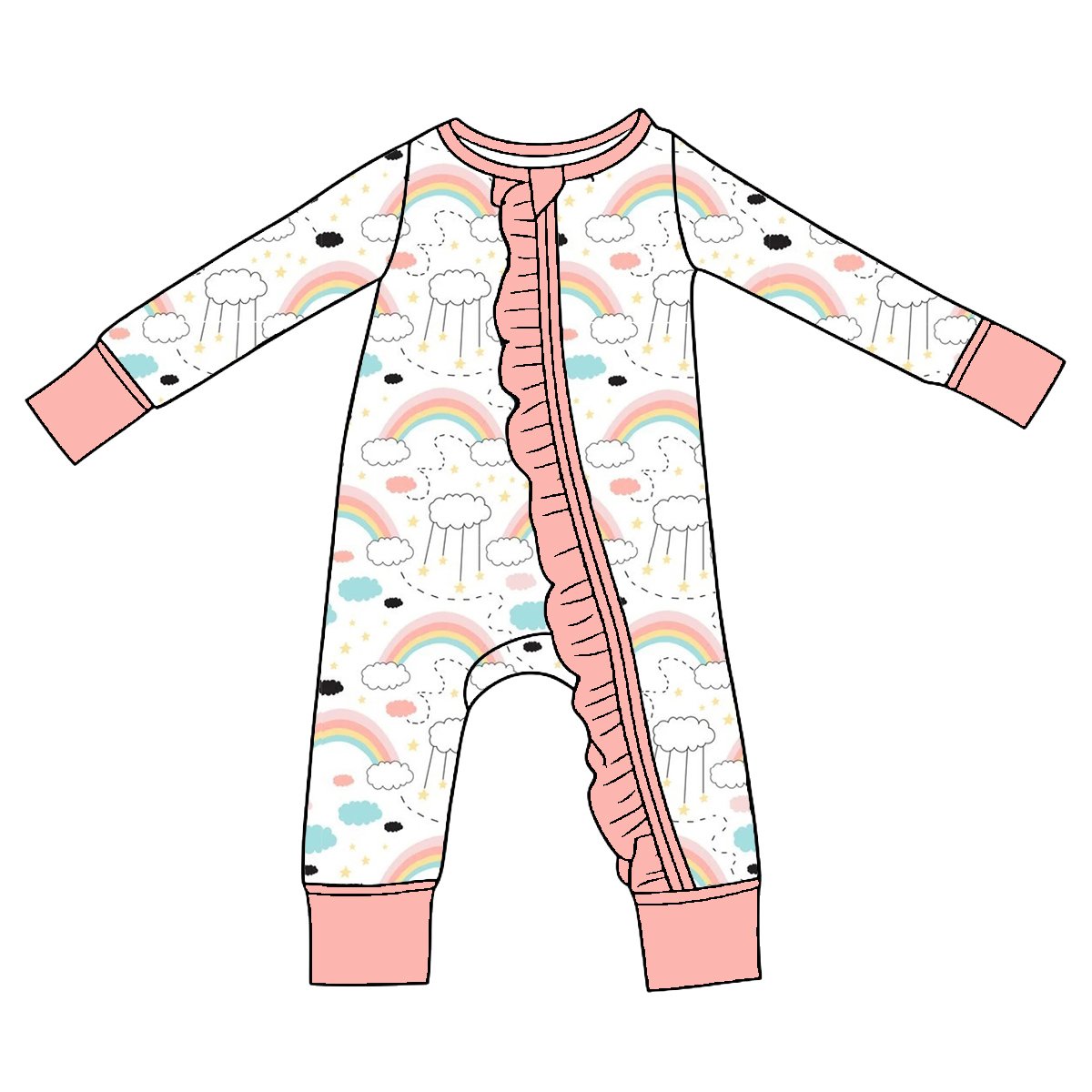 Customized Printed Bamboo Milk Silk Infant Bodysuit Long Sleeve Rainbow Double Zipper Unique Style Baby Rompers