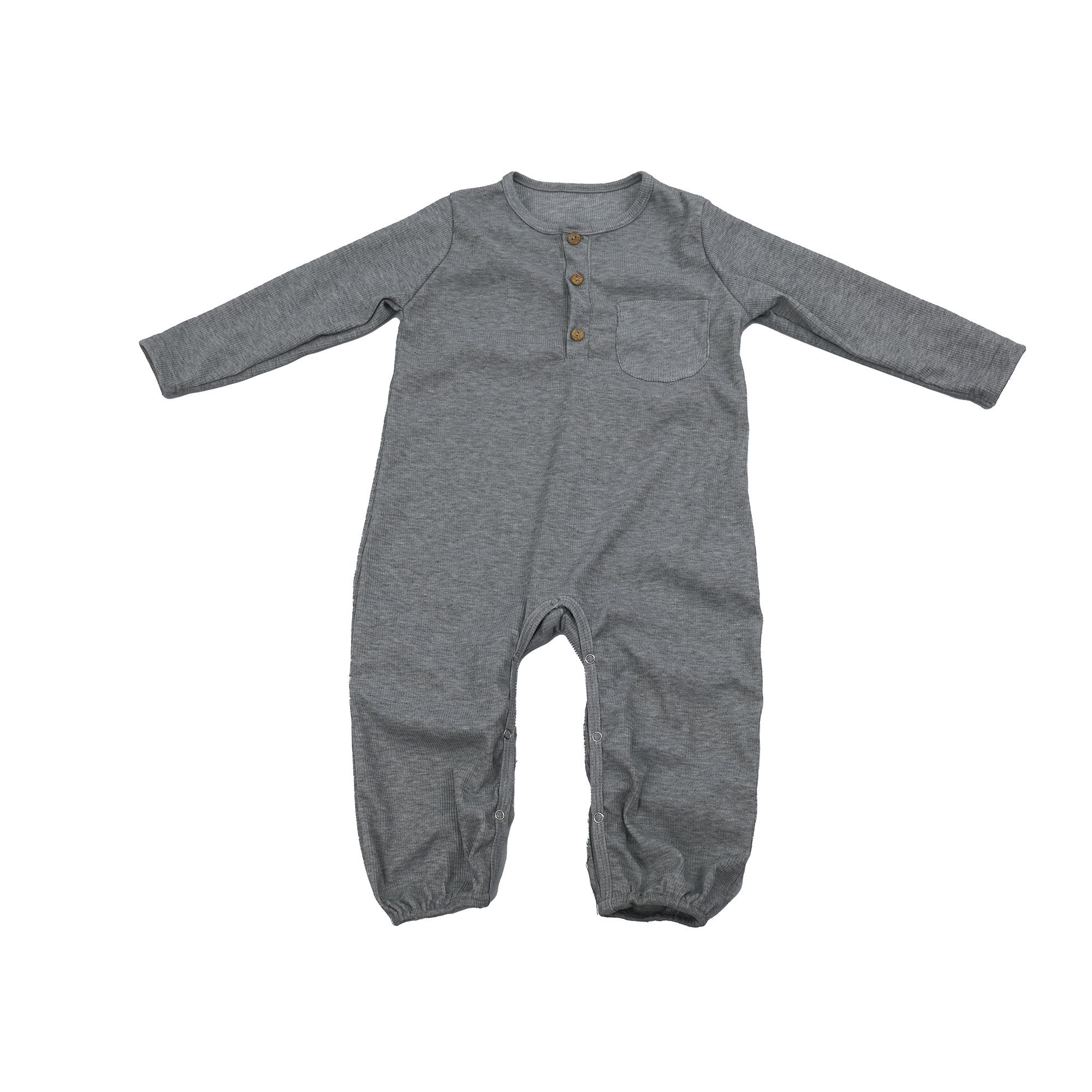 Qingli OEM Snap Button Pyjama Onesie Plain Baby Rompers With Pocket Baby Ribbed Clothing