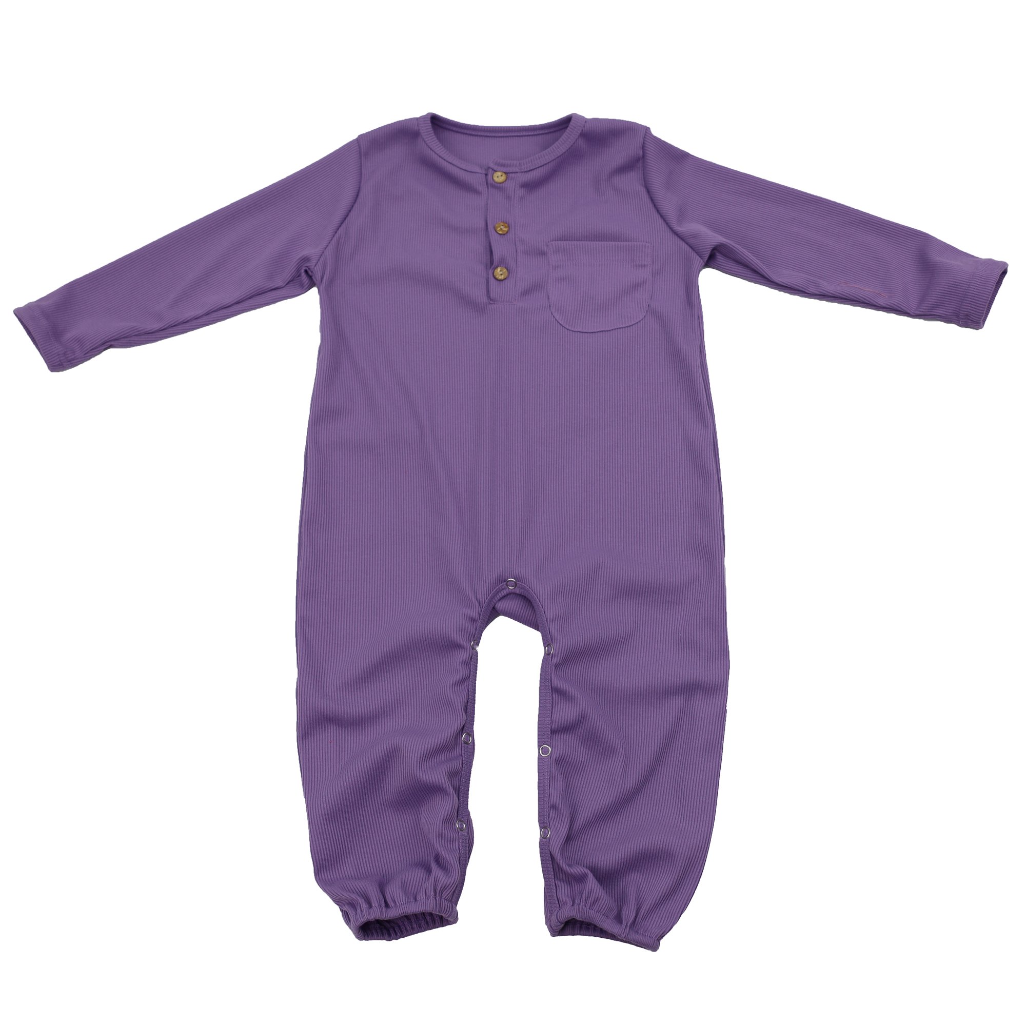 Qingli OEM Snap Button Pyjama Onesie Plain Baby Rompers With Pocket Baby Ribbed Clothing
