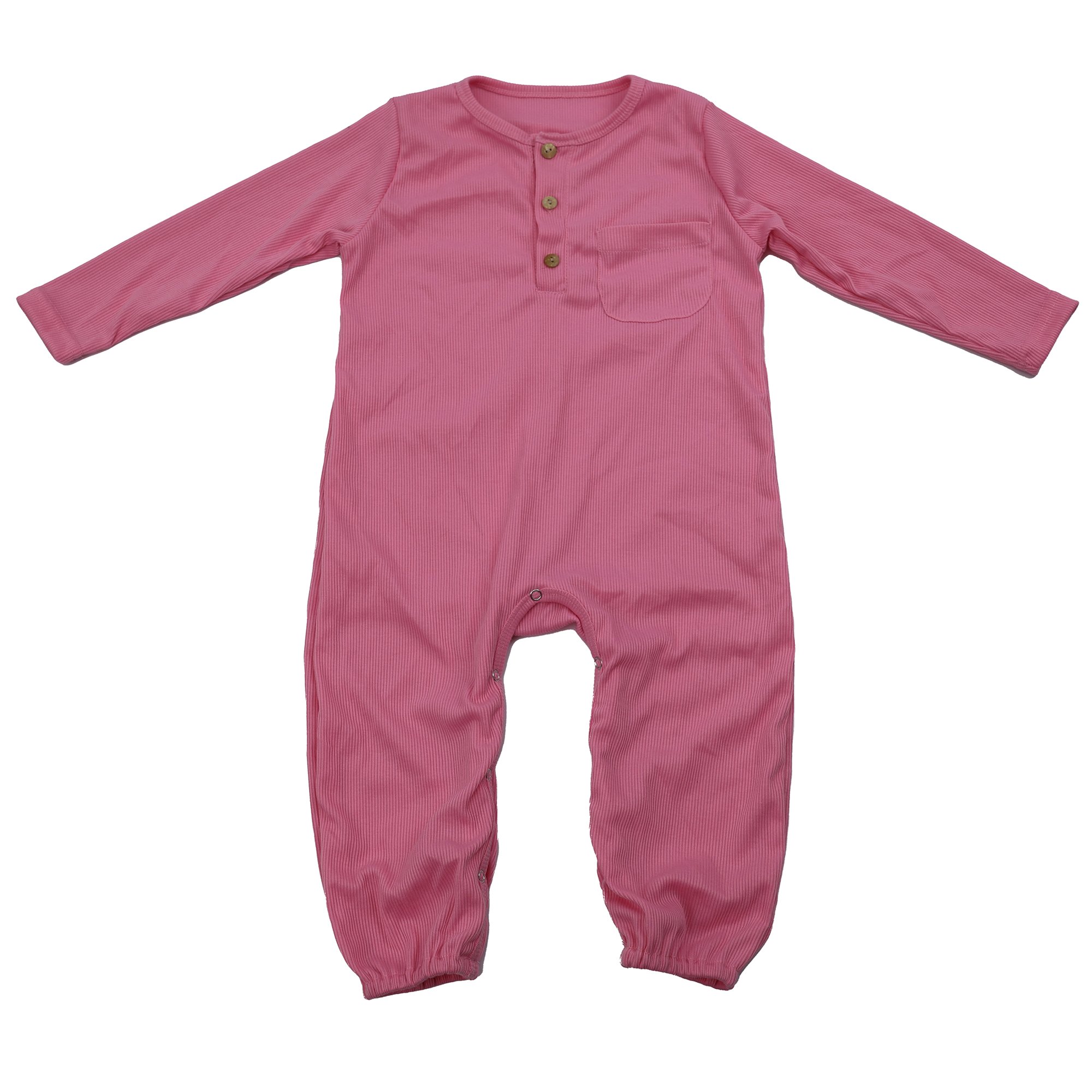 Qingli OEM Snap Button Pyjama Onesie Plain Baby Rompers With Pocket Baby Ribbed Clothing