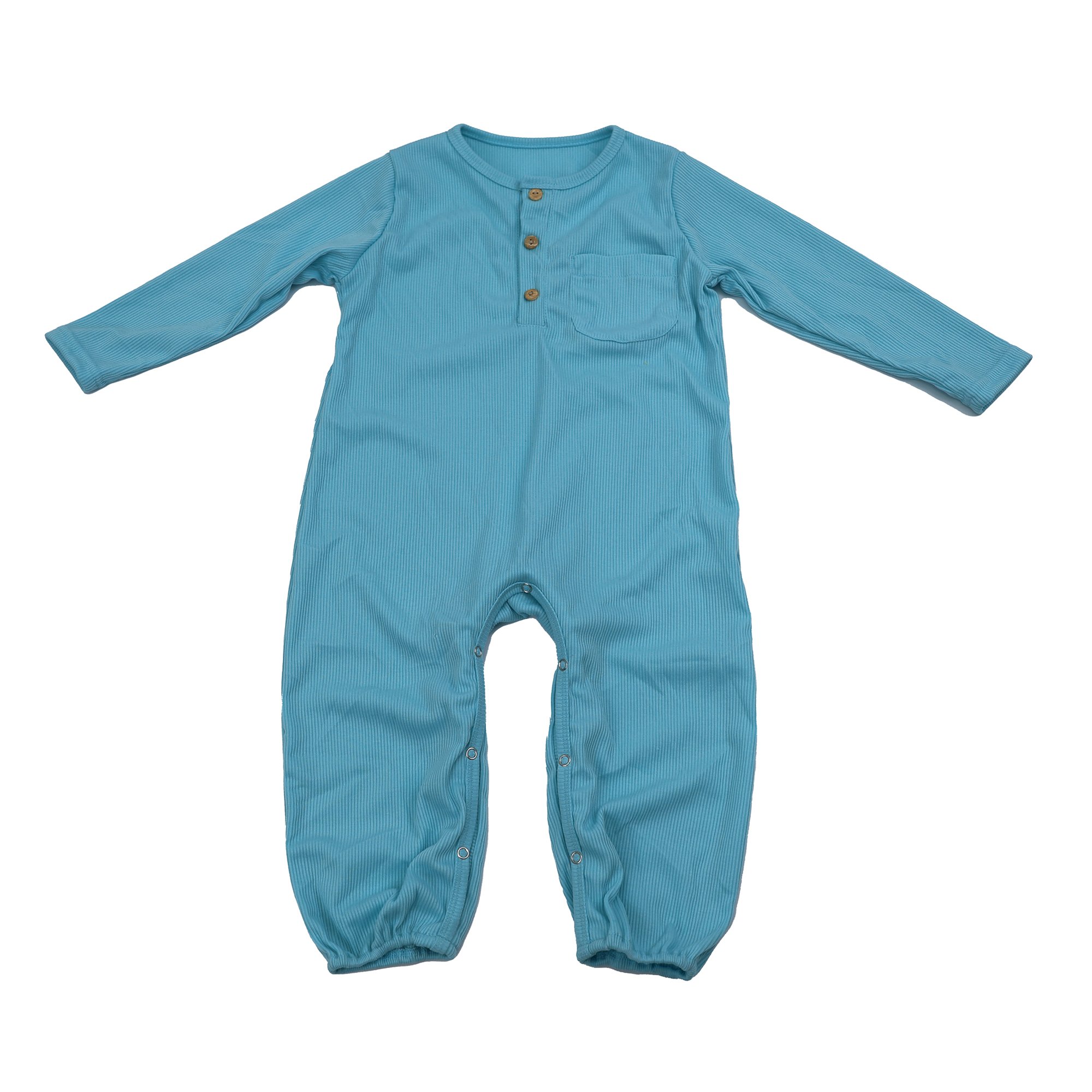 Qingli OEM Snap Button Pyjama Onesie Plain Baby Rompers With Pocket Baby Ribbed Clothing
