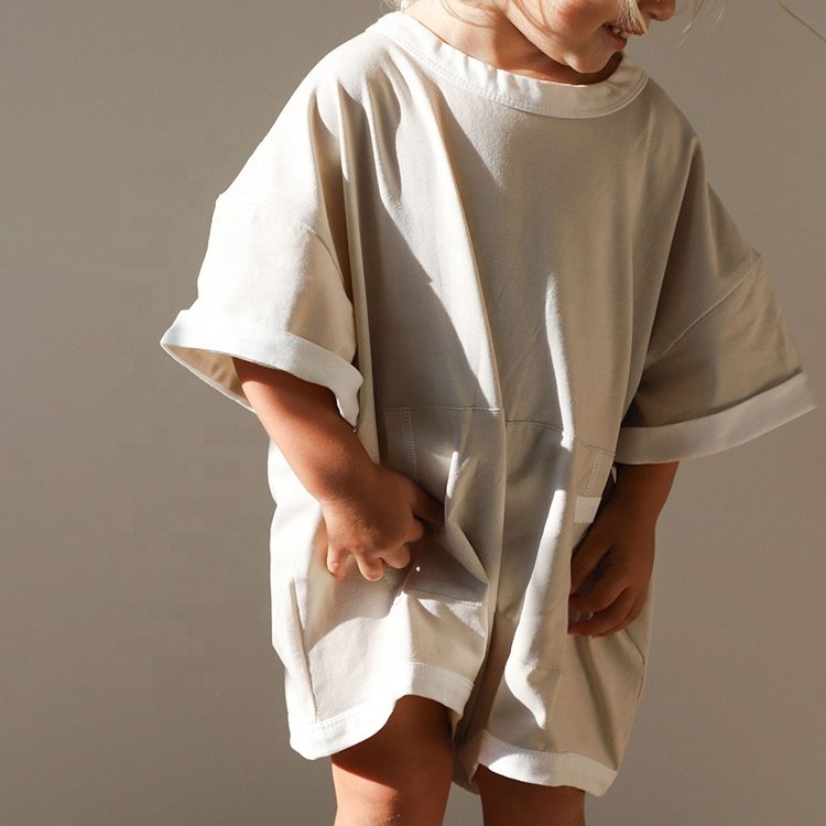 Knitted Unisex Customized Casual Oversized Fit Half Sleeve Plain Baby T-SHIRT ROMPERS