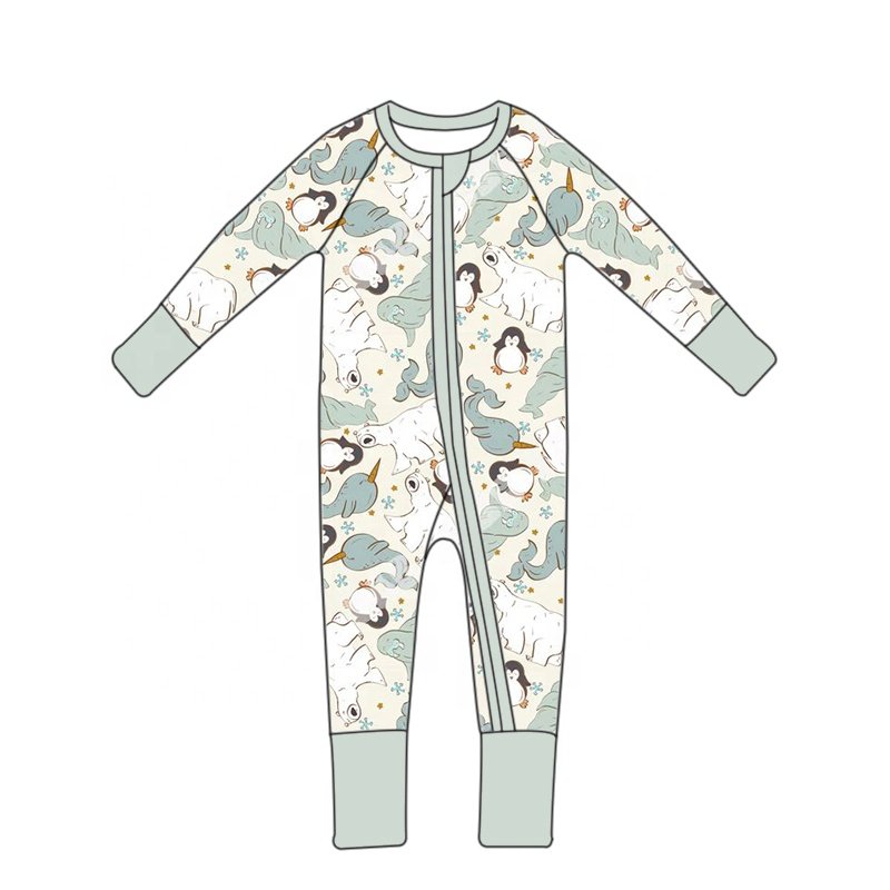 Soft children's clothing romper newborn bamboo fiber four legged YKK zipper pajamas children's Christmas printed jumpsuit