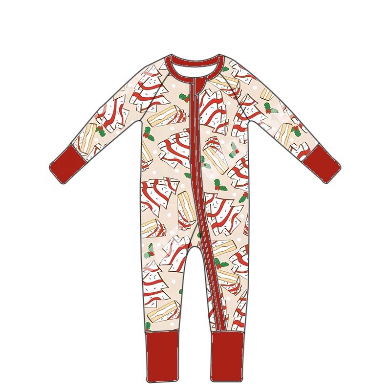 Soft children's clothing romper newborn bamboo fiber four legged YKK zipper pajamas children's Christmas printed jumpsuit