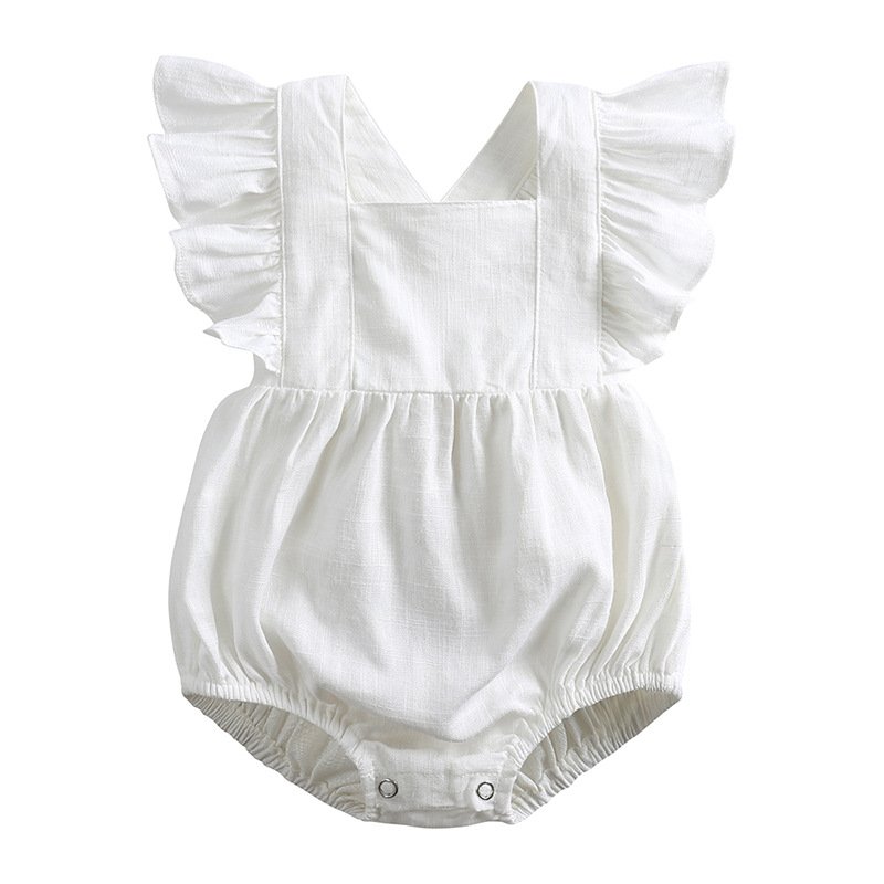 High Quality Sleeveless Romper Baby Clothes Solid Ruffle Linen Baby Rompers From China