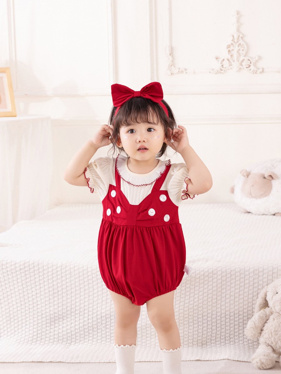 Boutique Baby Girls Clothing 100%Cotton Puff Sleeve Cute Infant Baby Romper for Birthday