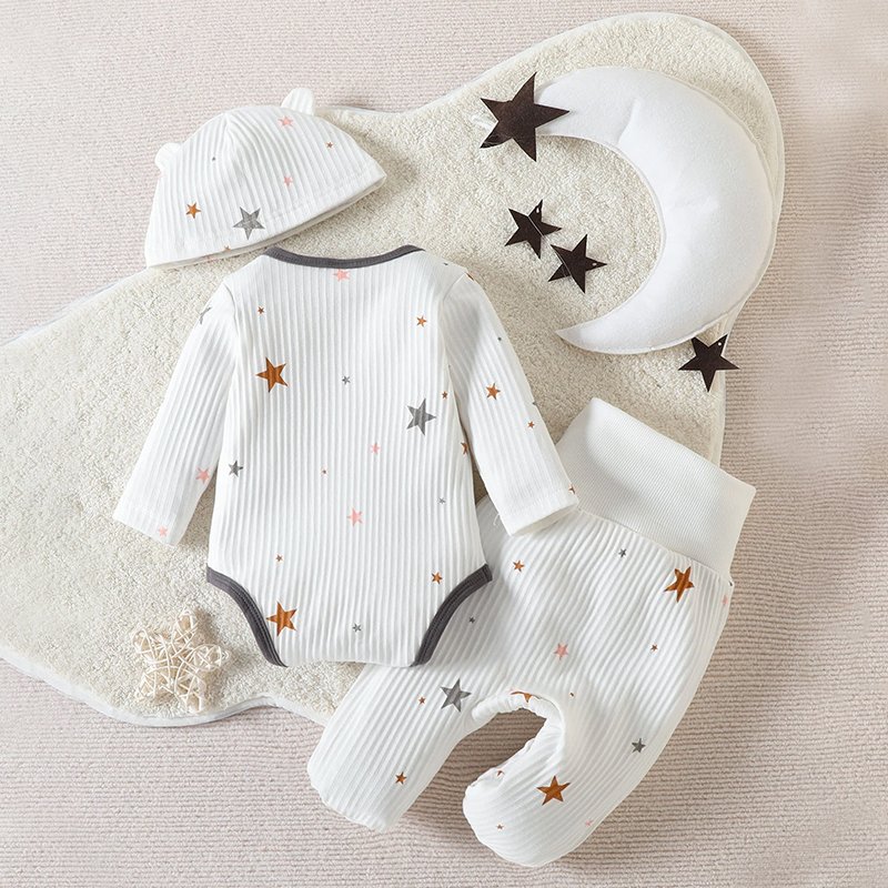 Infants Toddlers Long Sleeve 3 Pieces Baby Clothes OEM ODM Custom Bamboo Viscose Baby Footed Pajamas