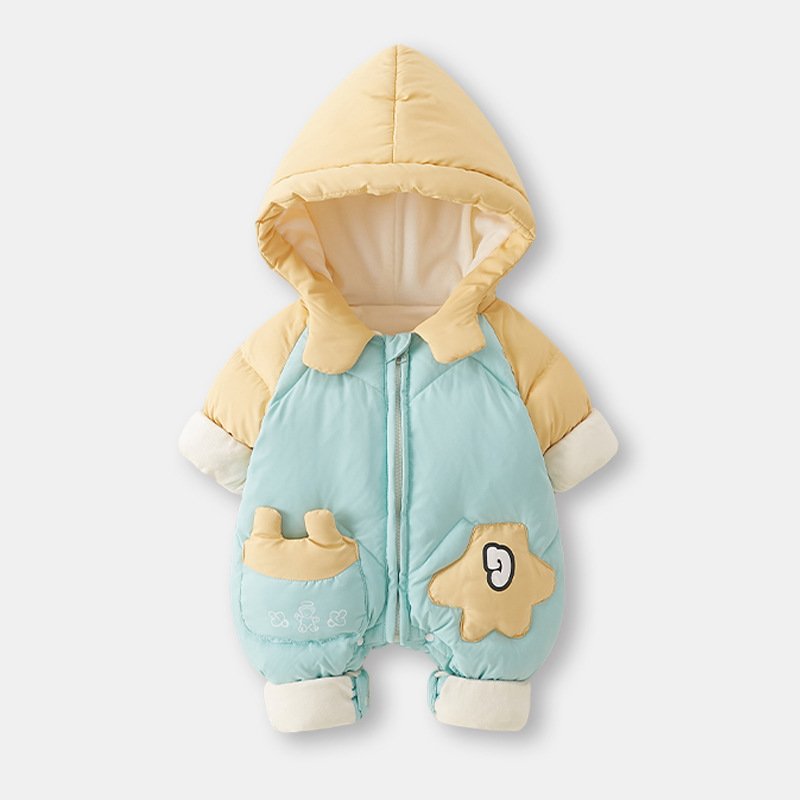 Thick And Warm Long Sleeved Cotton Hooded Jumpsuit Romper Climbing Suit For Baby Clothes 0-12 Months