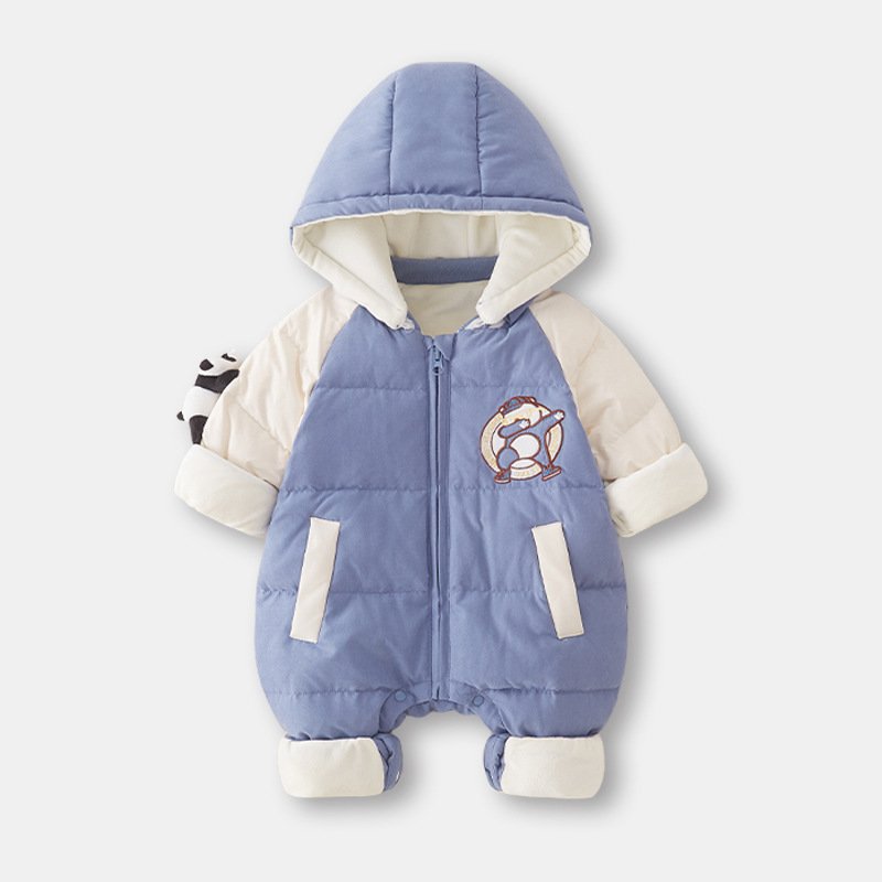 Thick And Warm Long Sleeved Cotton Hooded Jumpsuit Romper Climbing Suit For Baby Clothes 0-12 Months