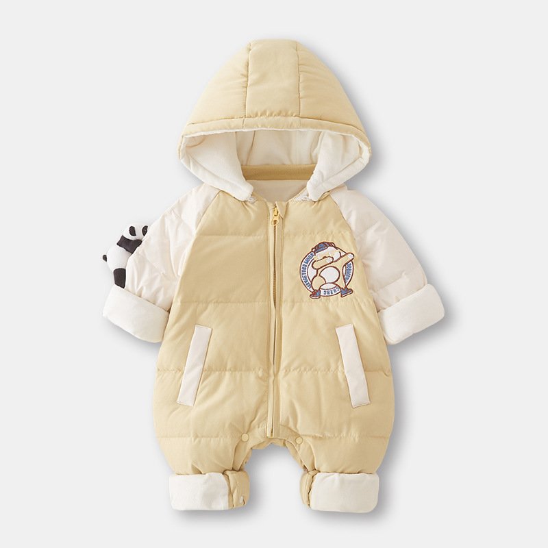 Thick And Warm Long Sleeved Cotton Hooded Jumpsuit Romper Climbing Suit For Baby Clothes 0-12 Months