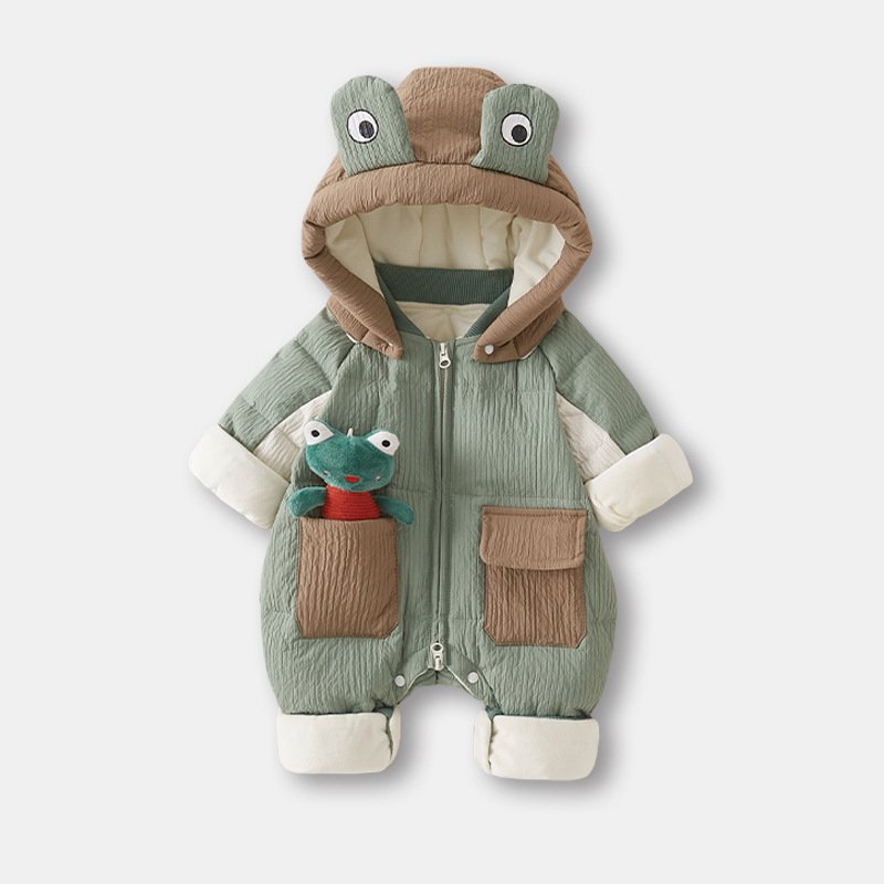 Thick And Warm Long Sleeved Cotton Hooded Jumpsuit Romper Climbing Suit For Baby Clothes 0-12 Months