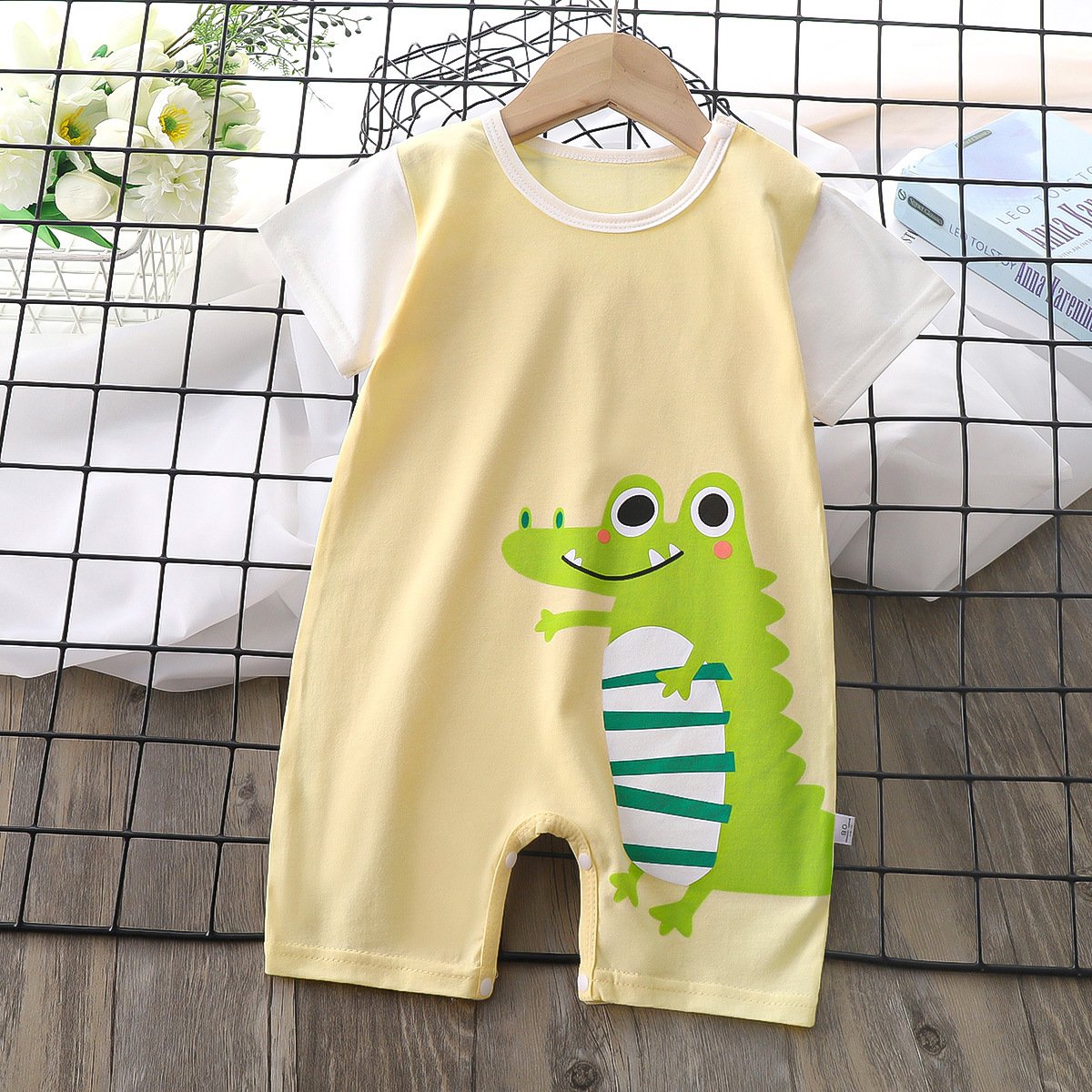 Baby romper pure cotton 2023 summer new girls Korean cartoon pattern short sleeve jumpsuit baby boys' rompers