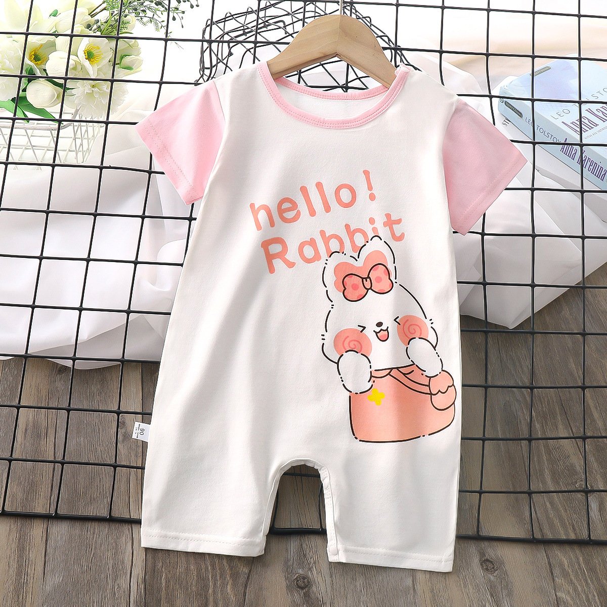 Baby romper pure cotton 2023 summer new girls Korean cartoon pattern short sleeve jumpsuit baby boys' rompers