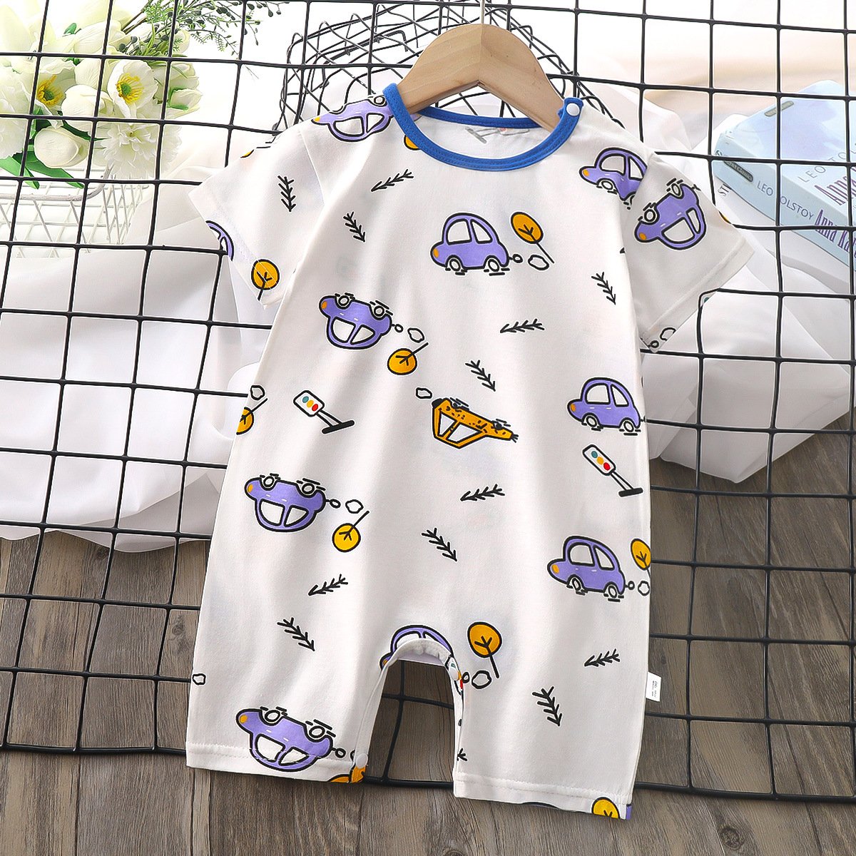 Baby romper pure cotton 2023 summer new girls Korean cartoon pattern short sleeve jumpsuit baby boys' rompers