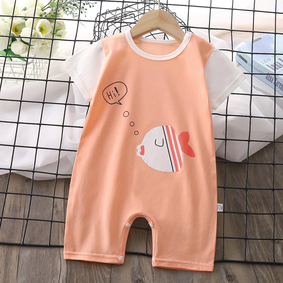 Baby romper pure cotton 2023 summer new girls Korean cartoon pattern short sleeve jumpsuit baby boys' rompers